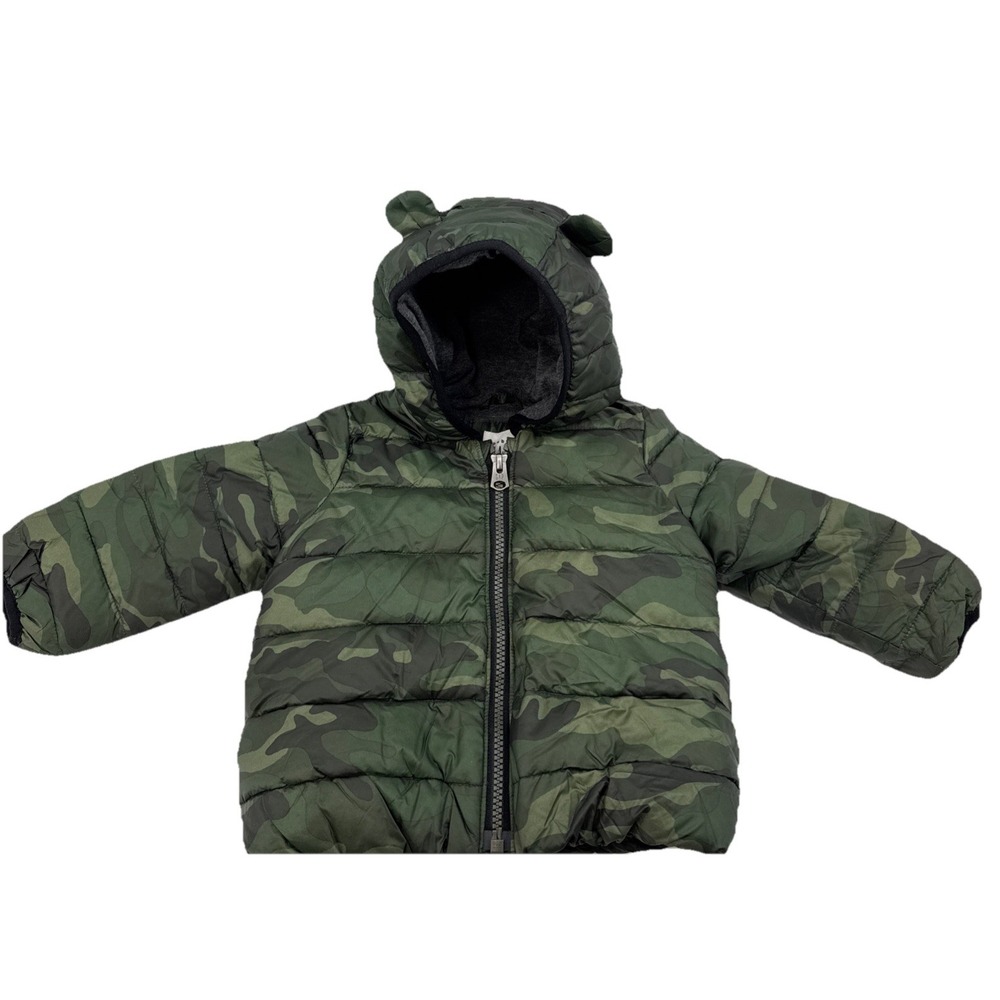 Baby‎ Gap Boys 12-18 Months Green Camo Puffer Hood Jacket Cold Control
